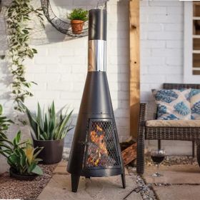 63-Inch Black Steel Wood-Burning Outdoor Chiminea with Ash Receiver
