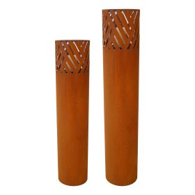 Lantern Column, Set of 2, Decorative Column for Garden in Rust Industrial Design, Lantern for Outdoor and Indoor, Lantern Including Candles, Orie