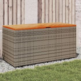 Poly Rattan Acacia Wood Patio Storage Box Gray 43.3"x19.7"x21.3"