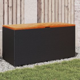 Poly Rattan Acacia Wood Patio Storage Box Black 43.3"x19.7"x21.3"