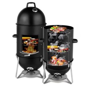 Smokey Mountain Steel Vertical Charcoal Smoker Round BBQ Grill for Outdoor Cooking Black