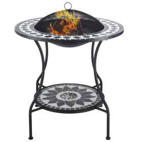 30" Outdoor Fire Pit Dining Table, 3-in-1 Round Wood Burning Fire Pit, Ice Bucket, Spark Screen Cover
