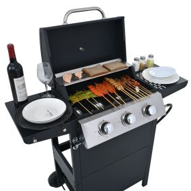 Propane 4 Burner Barbecue Grill, Stainless Steel 34,000 BTU Barbecue Grill with Two Shelves and Bottle Opener