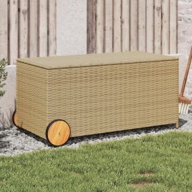 Poly Rattan Garden Storage Box with Wheels Mix Beige 50.2 Gal