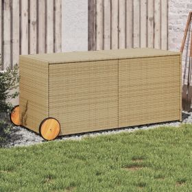 Poly Rattan Garden Storage Box with Wheels Mix Beige 74.8 Gal