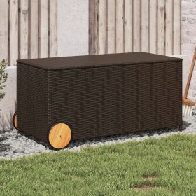 Poly Rattan Garden Storage Box with Wheels Brown 50.2 Gal