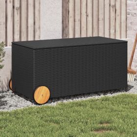 Poly Rattan Garden Storage Box with Wheels Black 50.2 Gal