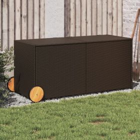 Poly Rattan Garden Storage Box with Wheels Brown 74.8 Gal