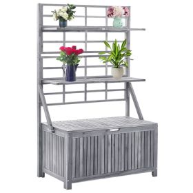 Solid Acacia Wood Storage Box with Trellis Gray 39"x21.7"x63"