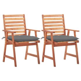 Solid Acacia Wood Patio Dining Chairs 2 pcs with Cushions
