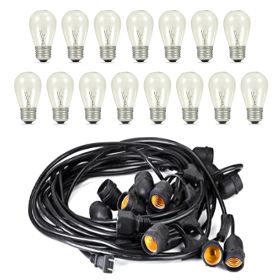 48-Ft Commercial Outdoor String Lights – 15 Warm White Edison Bulbs
