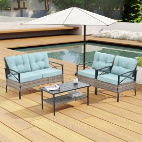 4 Piece PE Wicker Furniture Set With Black Metal Table