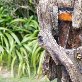 17.5x15.5x39.5" Indoor Outdoor Tree Trunk Fountain, Polyresin Rustic Floor Standing Waterfall Fountain with Light
