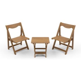HIPS Material Teak Outdoor Bistro Set Foldable Small Table and Chair Set with 2 Chairs and Rectangular Table,
