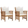 Solid Acacia Wood Garden Chair Set of 2 Cream with White Cushions