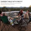 30" Outdoor Fire Pit Dining Table, 3-in-1 Round Wood Burning Fire Pit, Ice Bucket, Spark Screen Cover