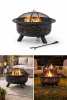 Moon Stars Sky Steel Fire Pit Bowl with Screen, Cooking Grate and Poker