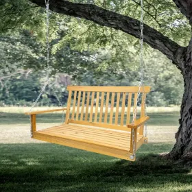 Front Porch Swing with Armrests, Wood Bench Swing with Hanging Chains