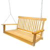 Teak Porch Swing with Armrests, Wood Bench Swing with Hanging Chains Outdoor Patio Garden Yard