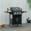 Outdoor 3 Burner Gas Grill Portable BBQ Trolley with Wheels Warming Rack Shelves Cabinet Thermometer Black