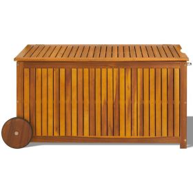 Outdoor Courtyard Wood Storage Box With Lid And Wheels, 118x53x58cm, Original Color, (Option: Wood color)