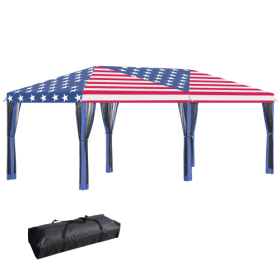 Outsunny 10 X 20 American Flag Canopy Tent With Netting, Heavy Duty Instant Sun Shelter, Large Tents For Parties With Carry Bag (Color: Blue)