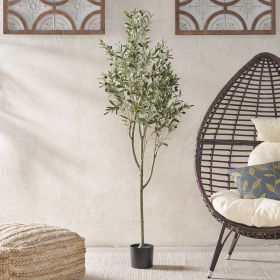 71 Inch Tall Artificial  Olive Tree (Color: Green)