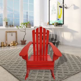 Reclining Wooden Outdoor Rocking Adirondack chair, Red (Color: as Pic)