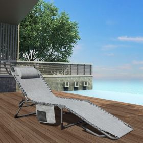 Foldable Patio Chaise Lounge Chair for Outdoor with Detachable Pocket and Pillow, Portable Adjustable Sun Lounger Recliner (Color: Grey)