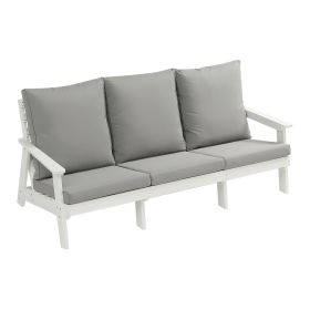 HIPS 3 Seater Sofa with Cushion, Wood Grain Outdoor Garden Sofa, White/Grey (Color: as Pic)