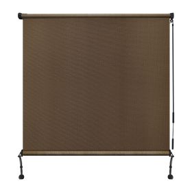 Outdoor Cordless Patio Shade Curtain That Rolls Up, Mocha (Color: Sesame, size: 8 ft x 8ft)