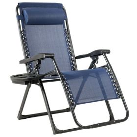 Oversize Lounge Chair with Cup Holder, Heavy Duty (Color: Navy)