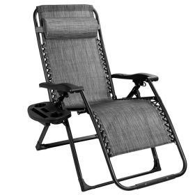 Oversize Lounge Chair with Cup Holder, Heavy Duty (Color: Gray)