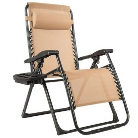 Oversize Lounge Chair with Cup Holder, Heavy Duty (Color: Beige)