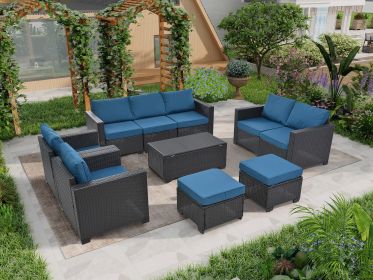 10 Piece PE Rattan Patio Furniture Set, Sectional Sofa Set, Outdoor Patio Furniture Set With Cushions & Tempered Glass Coffee Table (Main Material: PE Rattan+Iron+Waterproof Fabric, Main Color: Dark Brown)