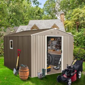 10ft X 8ft Outdoor Metal Storage Shed With Metal Floor Base and Window, Grey (Option: Gray)